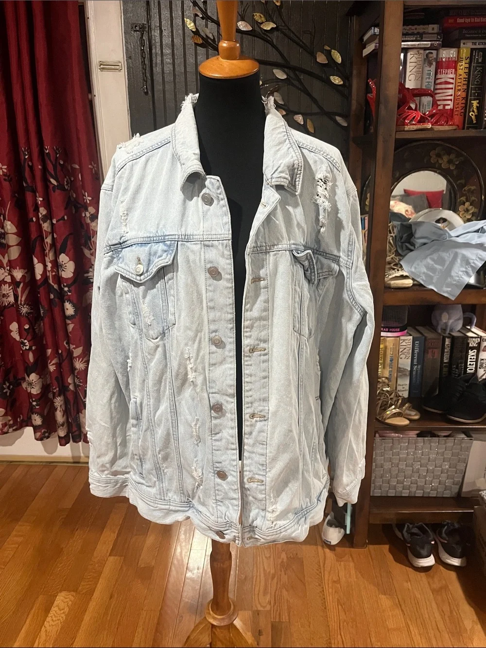 No Boundaries Light Blue Distressed Denim Jacket